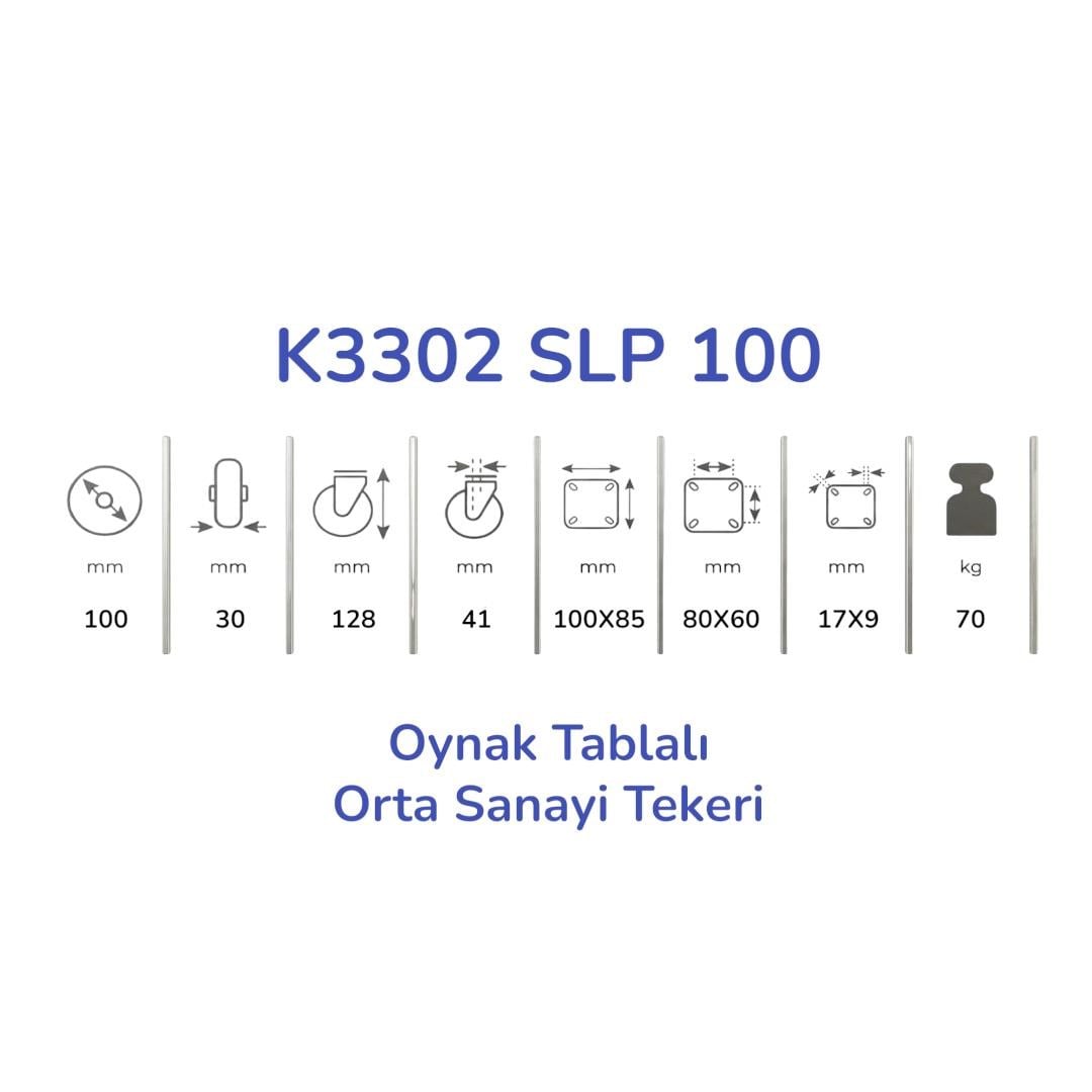Kama K3302 SLP 100 Oynak Tablalı Orta Sanayi Tekeri 100 mm Çaplı