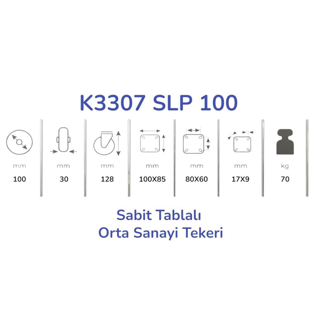 Kama K3307 SLP 100 Sabit Tablalı Orta Sanayi Tekeri 100 mm Çaplı
