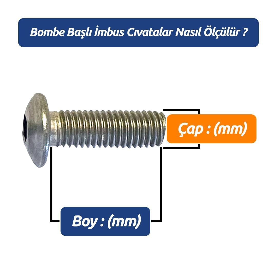 M6x10 DIN 7380 A2 Bombe Başlı Paslanmaz Inox İmbus Cıvata