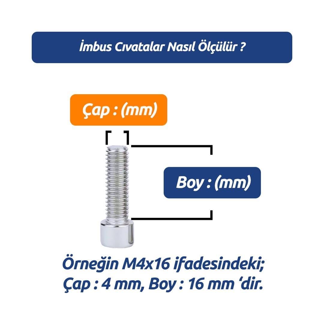 M16x50 DIN 912 A2 Paslanmaz Inox İmbus Cıvata