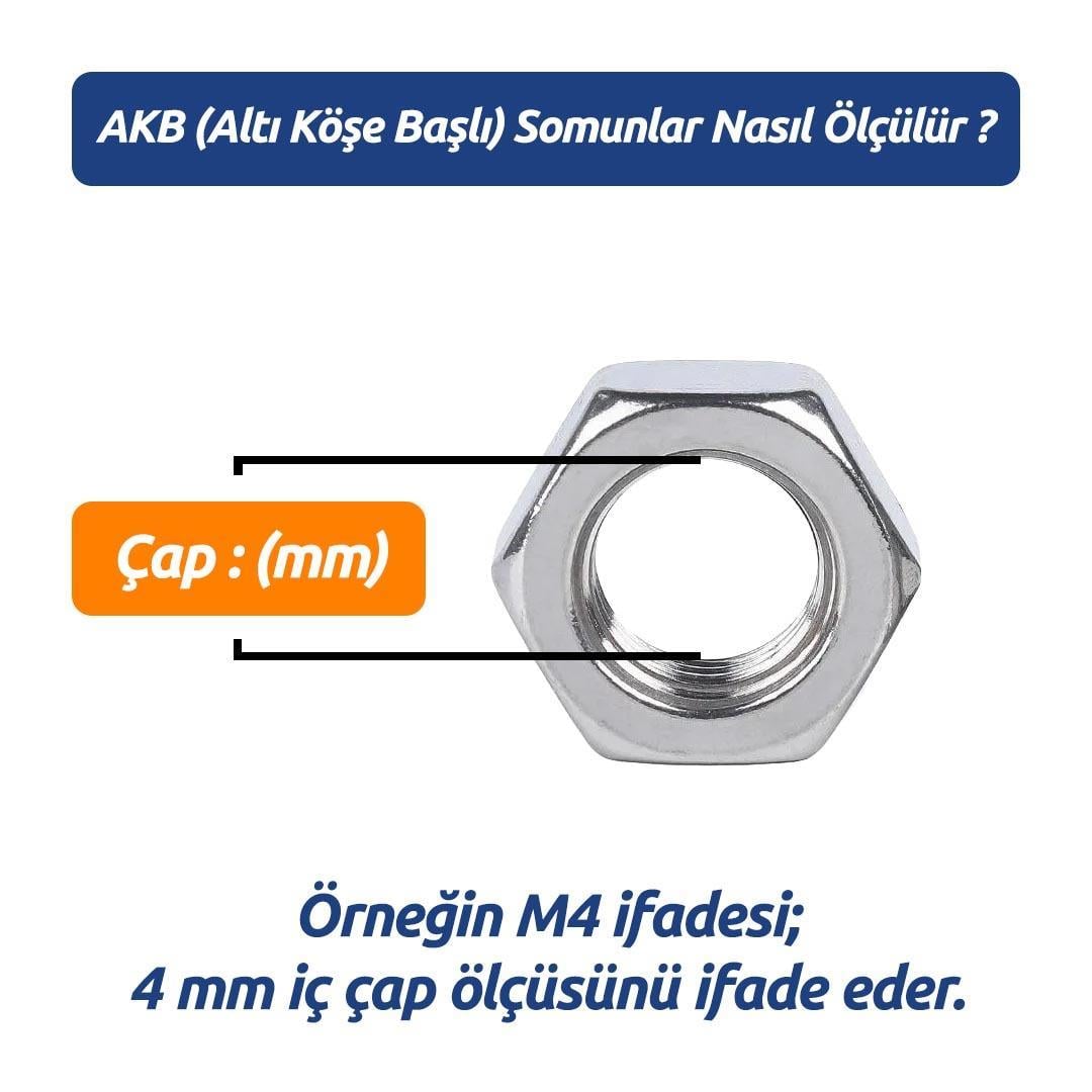 M16 DIN 934 A2 Paslanmaz Inox AKB (Altıköşe Başlı) Somun