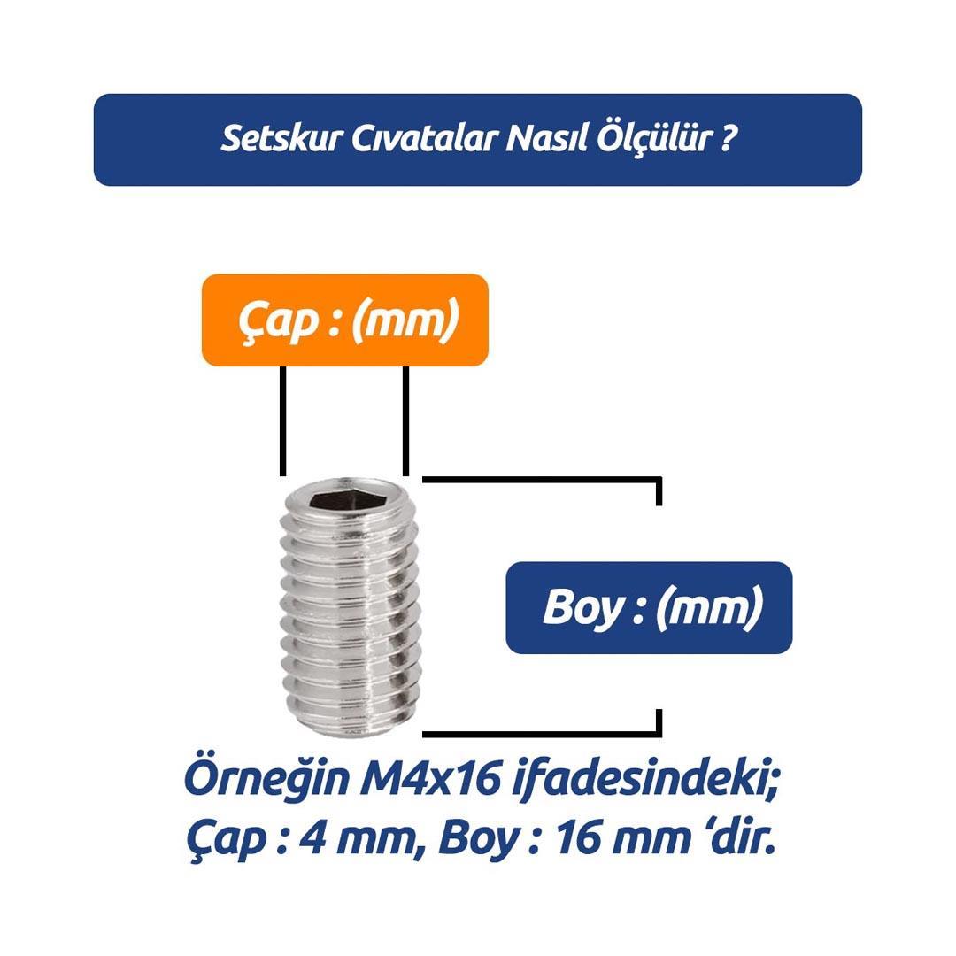 M10x25 DIN 916 A2 Paslanmaz Inox Setskur Cıvata