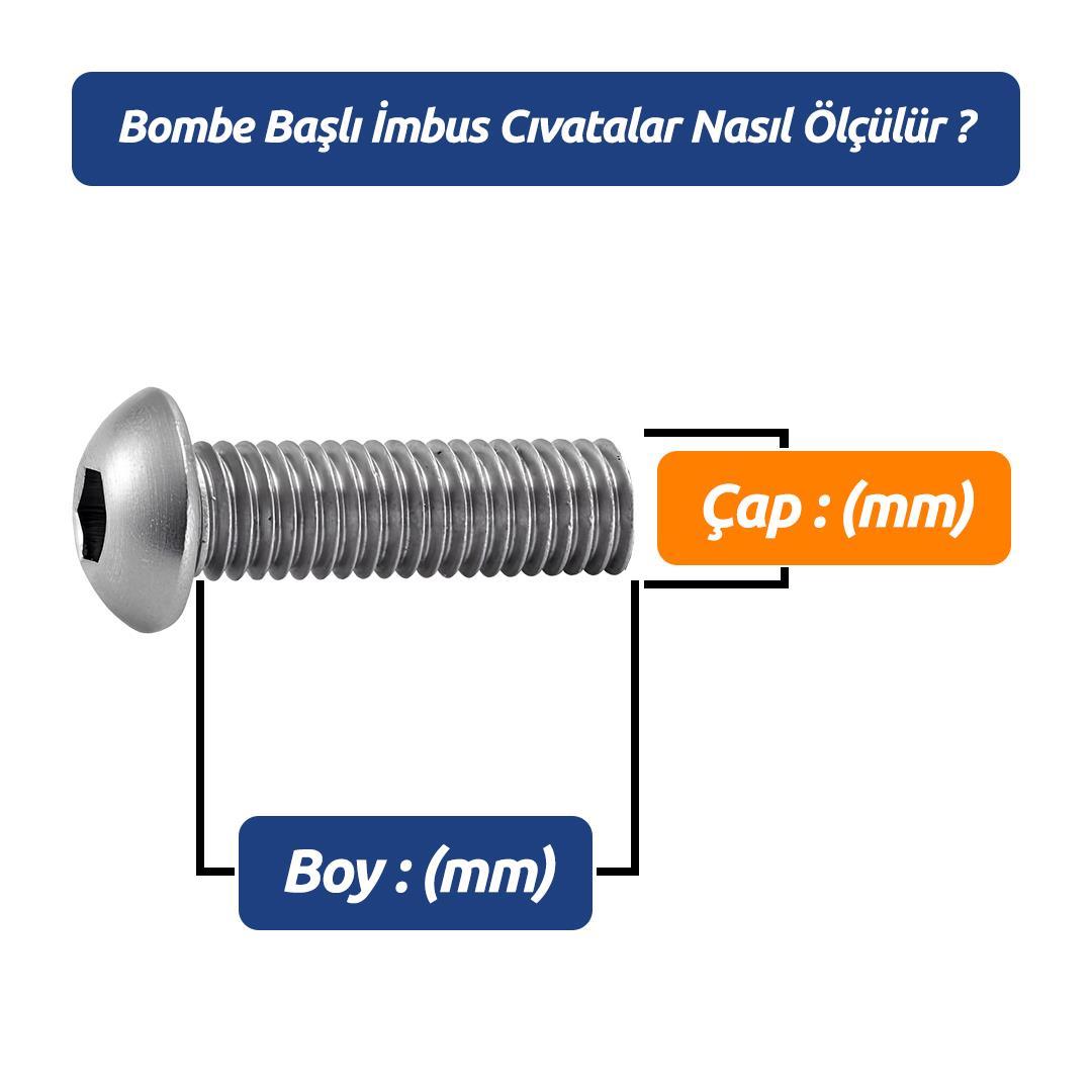 M8x35 DIN 7380 Bombe Başlı İmbus Cıvata Beyaz