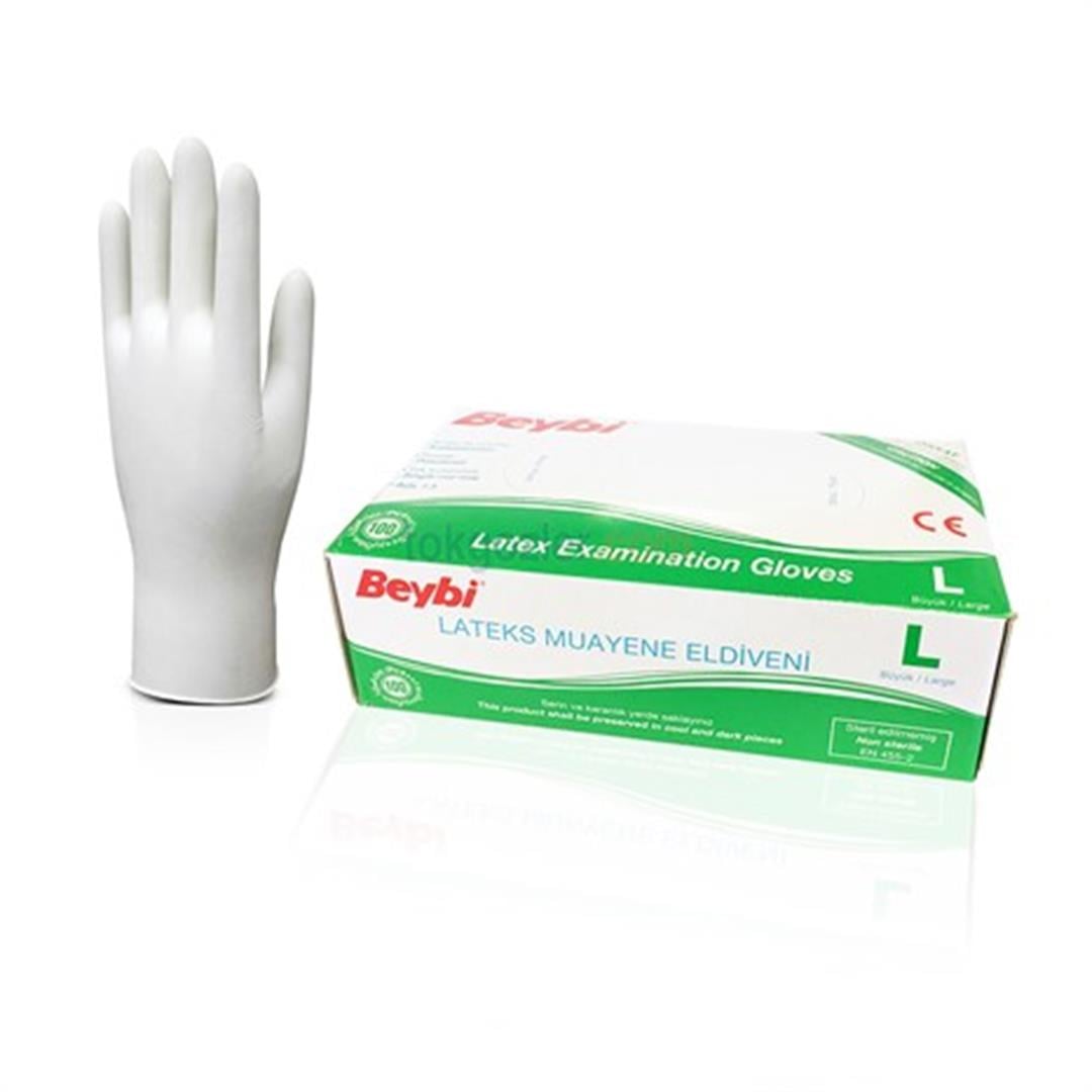 Beybi Lateks Muayene Eldiveni Pudralı Large (Büyük Boy) 100lü Paket