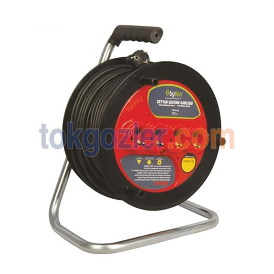Bylion Plastik Makaralı Seyyar Uzatma Kablo ve Grup Priz 3x1.5 mm 20 mt