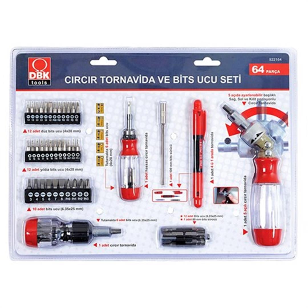 DBK Cırcır Tornavida ve Bits Uç Seti 64 Parça 522164