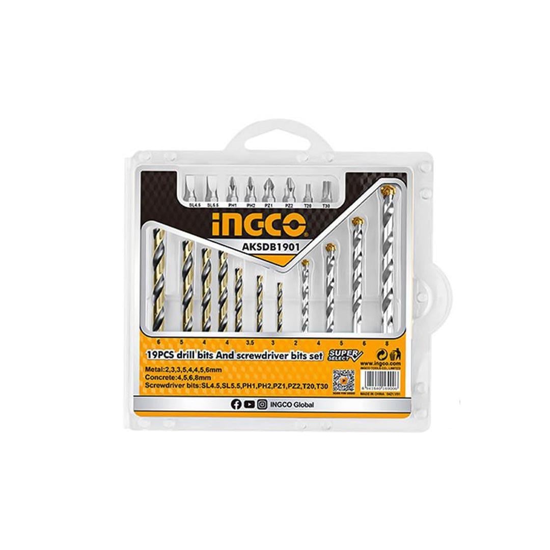 İngco AKSDB1901 19'lu Matkap Ucu ve Bits Ucu Seti