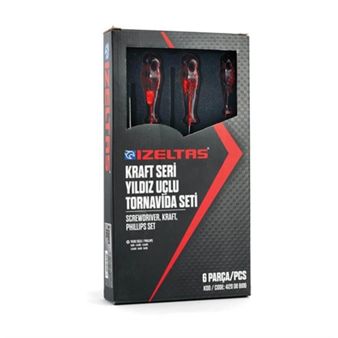 İzeltaş 4120 Kraft Serisi Yıldız Uçlu Tornavida Seti - 6 Parça
