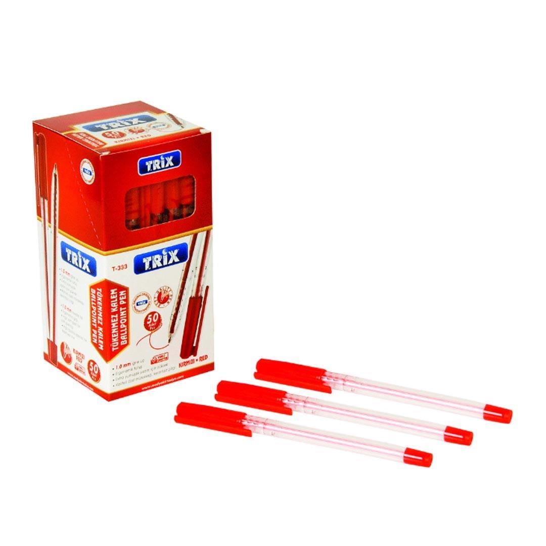 Trix T-333 Kırmızı Tükenmez Kalem 1.0 mm 50li Paket 