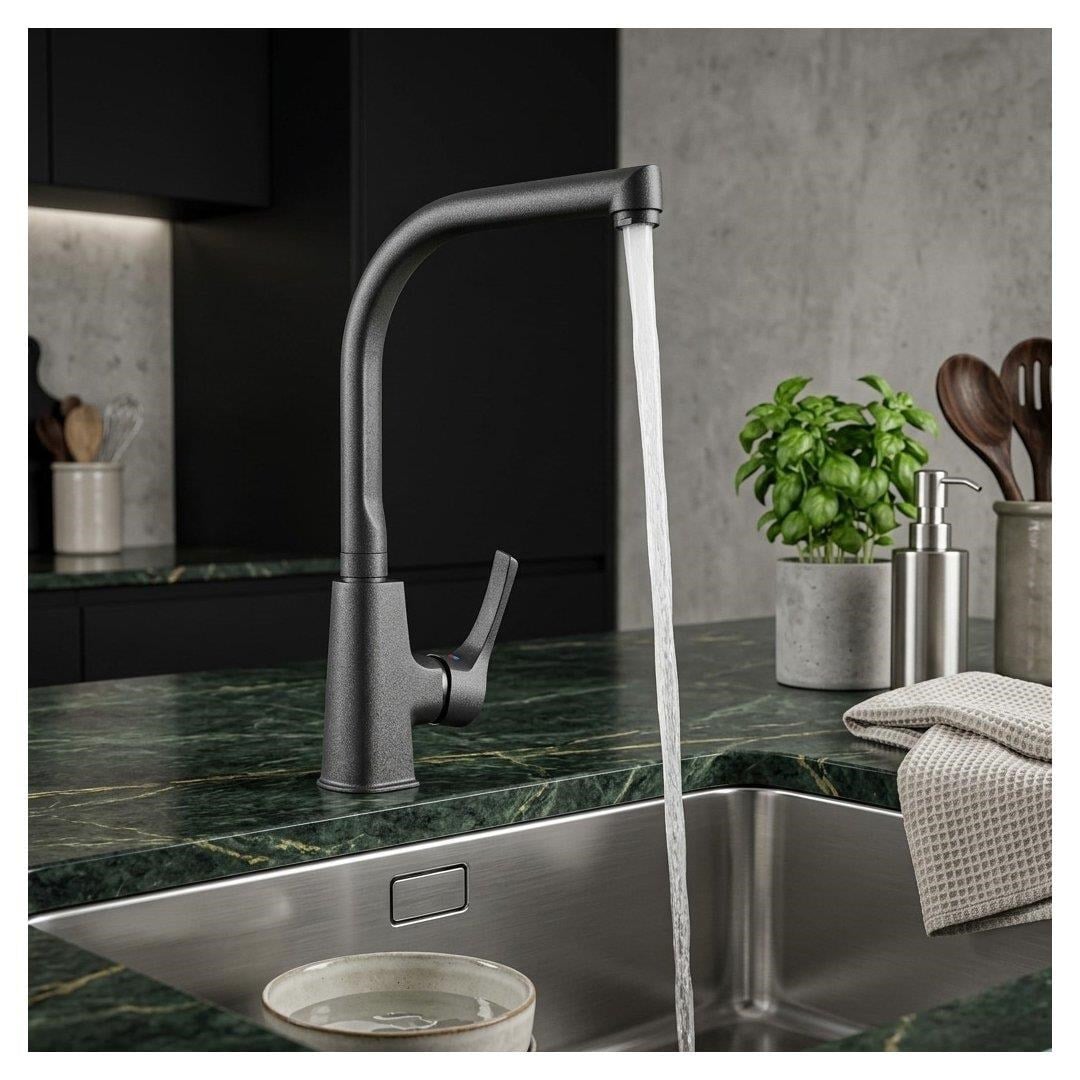 Kuzey Fittings KB 716 Hilal Serisi Mix Kuğu Evye Bataryası Siyah