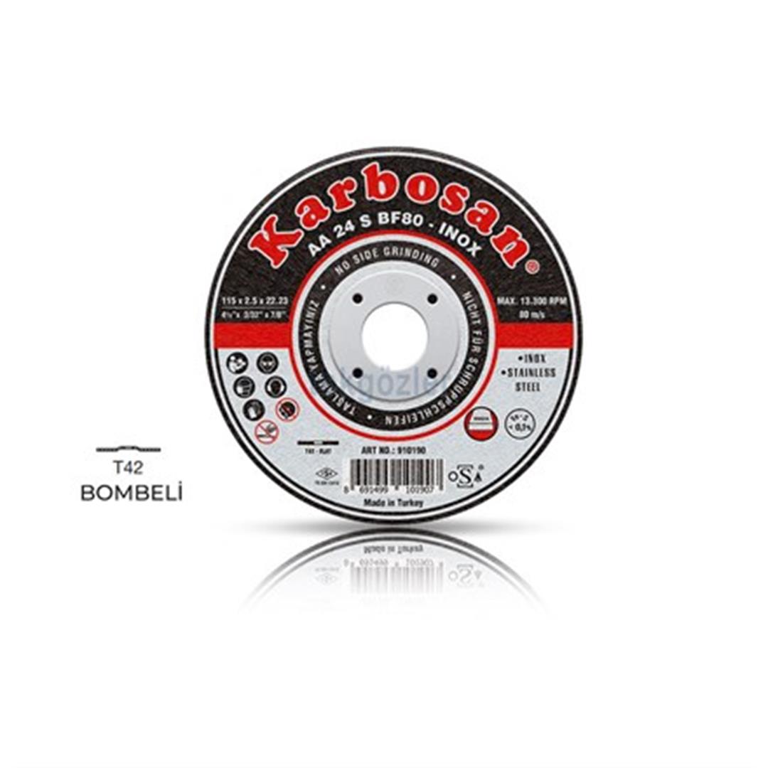 Karbosan 180x3.0x22.23 INOX Paslanmaz Çelik Bombeli Kesme Diski 910250 (AA 24 S BF80)
