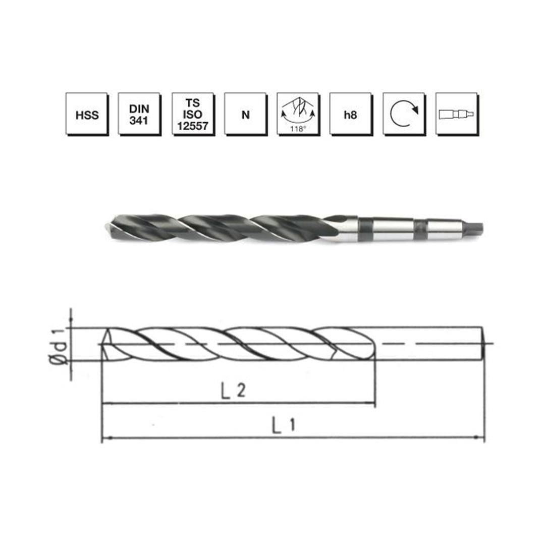 MTE Makina Takım 16.0  mm HSS DIN 341 Mors Konik Saplı Uzun Matkap Ucu - B00007301600