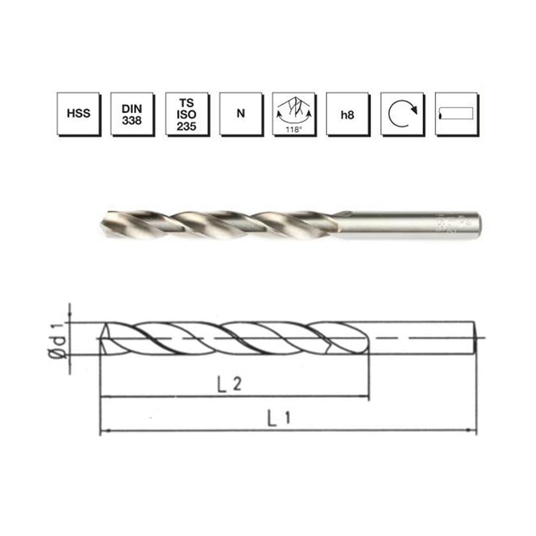MTE Makina Takım 24.5 mm HSS DIN 338 Silindirik Saplı Matkap Ucu Taşlanmış - B00002102450