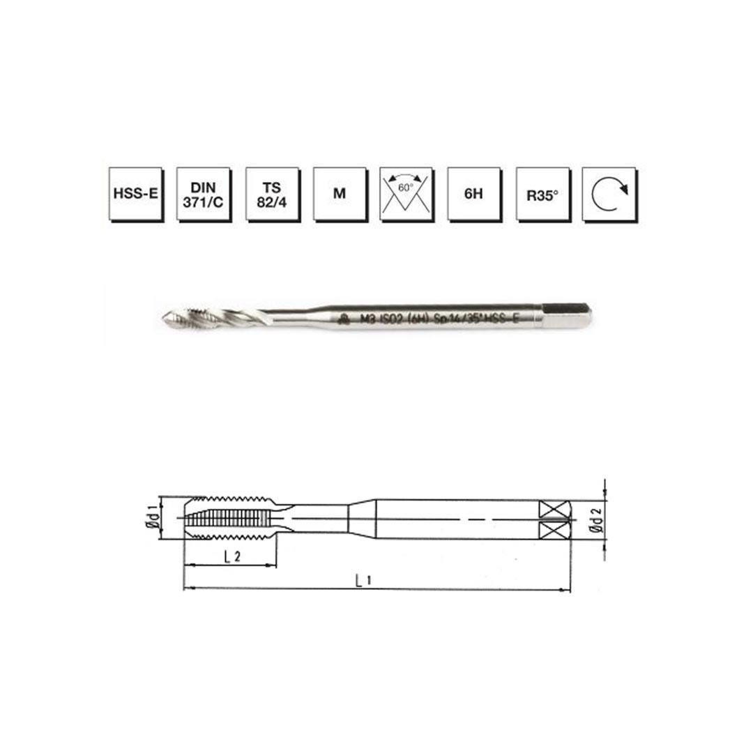MTE Makina Takım M10 HSS - E DIN 371/C Metrik Normal Vidalı Helis Kanallı Makina Kılavuzu - B00105790138