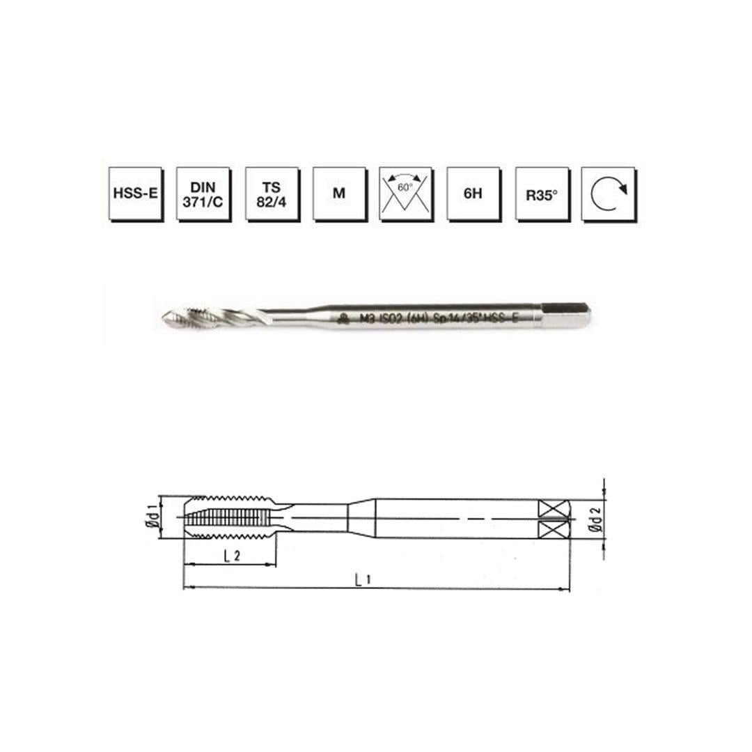MTE Makina Takım M12 HSS - E DIN 371/C Metrik Normal Vidalı Helis Kanallı Makina Kılavuzu - B00105790139