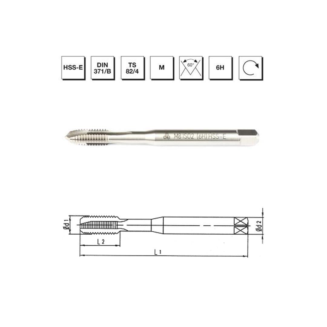 MTE Makina Takım M4 HSS - E DIN 371/B Metrik Normal Vidalı Eğik Ağız Bilemeli Makina Kılavuzu - B00105710400