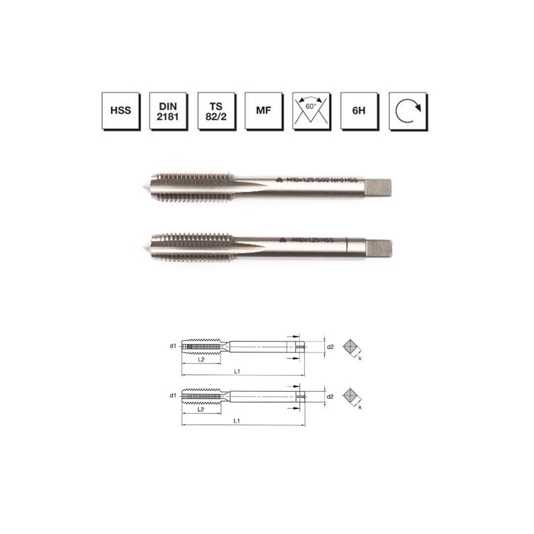 MTE Makina Takım M8x1 HSS DIN 2181 Metrik İnce Vidalı 2'li Takım Kılavuzu (El Kılavuzu) - B00102030805