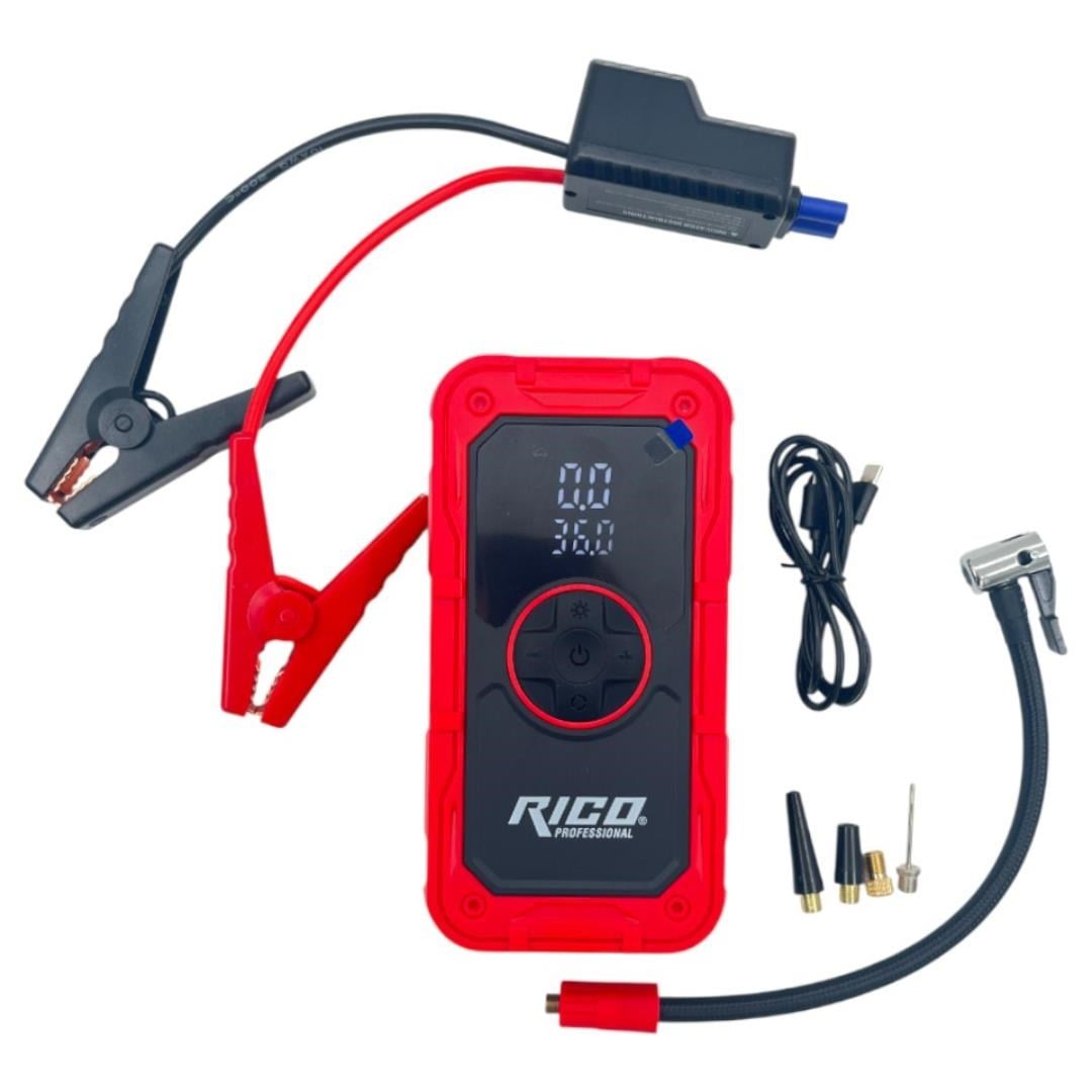 Rico 022-RC4073 Akü Şoklama (Jumpstarter) Şarjlı Hava Kompresörü 12.000 mAh (2si1 Arada)
