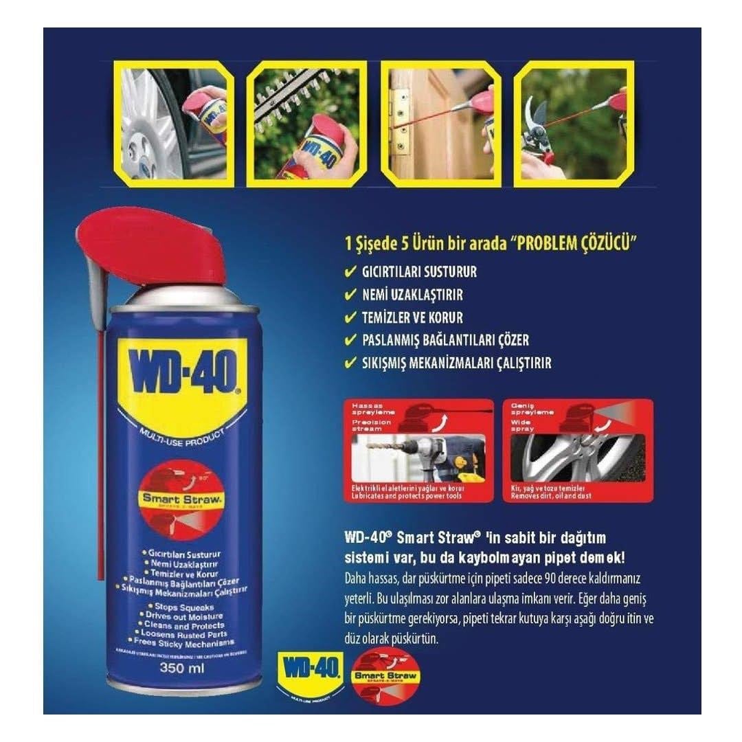 WD-40 Çok Amaçlı Yağlayıcı ve Pas Sökücü Sprey 350 ml. (Smart Straw / Akıllı Pipetli)