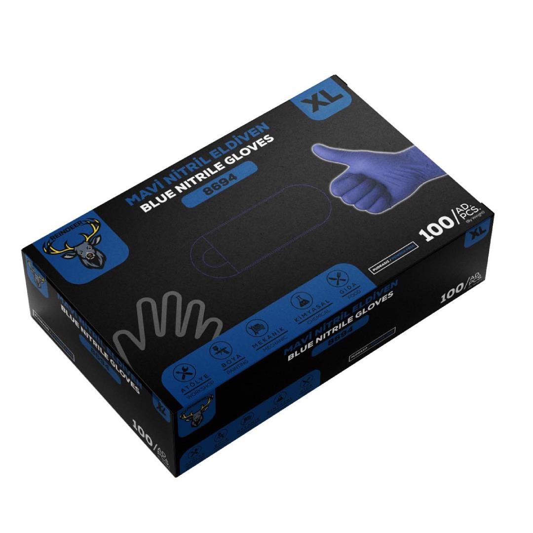 Reindeer 8694 Mavi Nitril Eldiven No: 10/XL - 100lü Paket