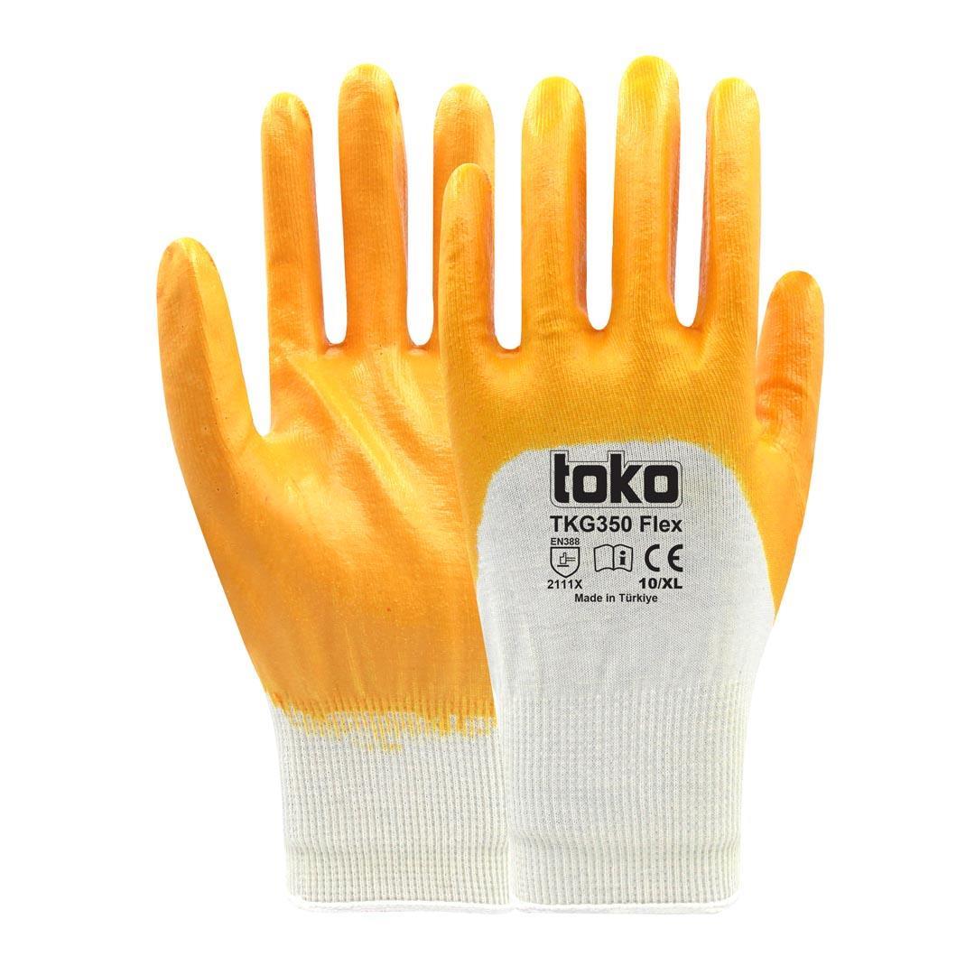 Toko TKG350 Flex Sarı Pamuk Nitril Eldiven No: 10/XL - 12li Paket