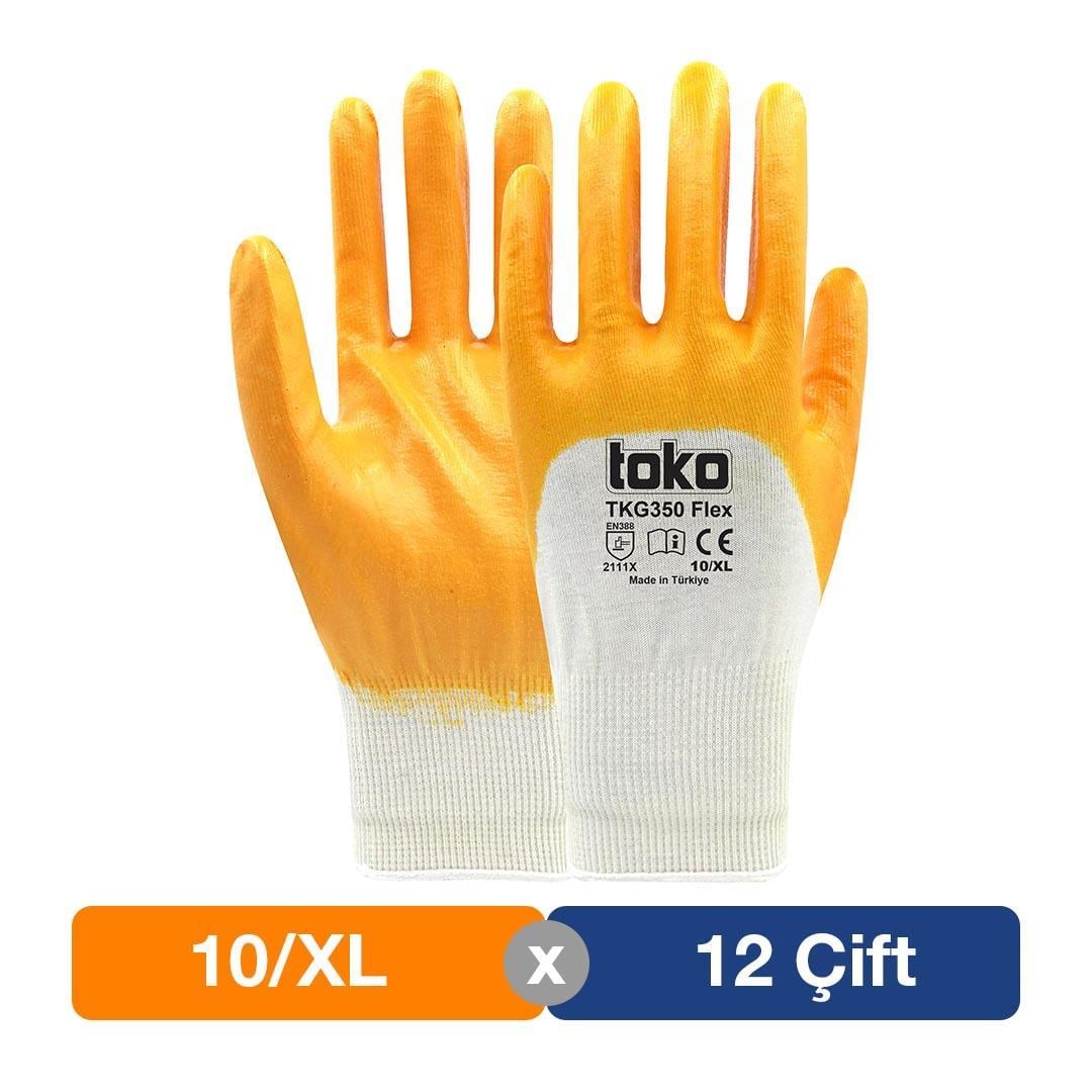 Toko TKG350 Flex Sarı Pamuk Nitril Eldiven No: 10/XL - 12li Paket
