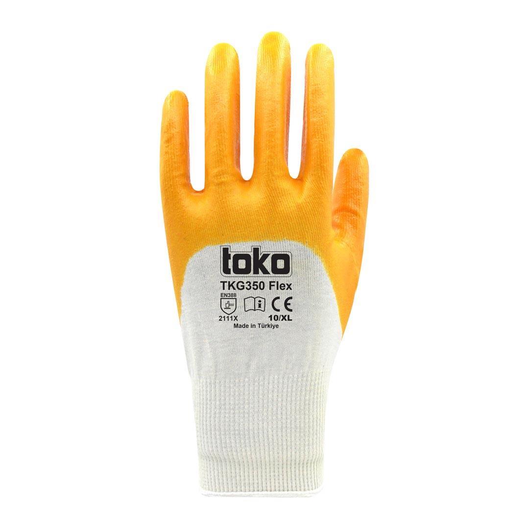 Toko TKG350 Flex Sarı Pamuk Nitril Eldiven No: 10/XL - 12li Paket