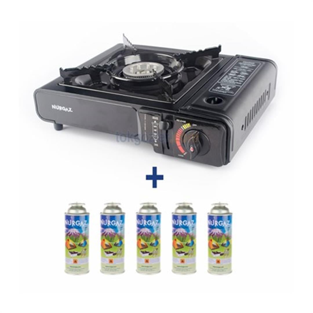 Nurgaz Tekli Portatif Ocak NG-501 + 5 Adet Nurgaz 220 gr. Sprey Tüp NG-207