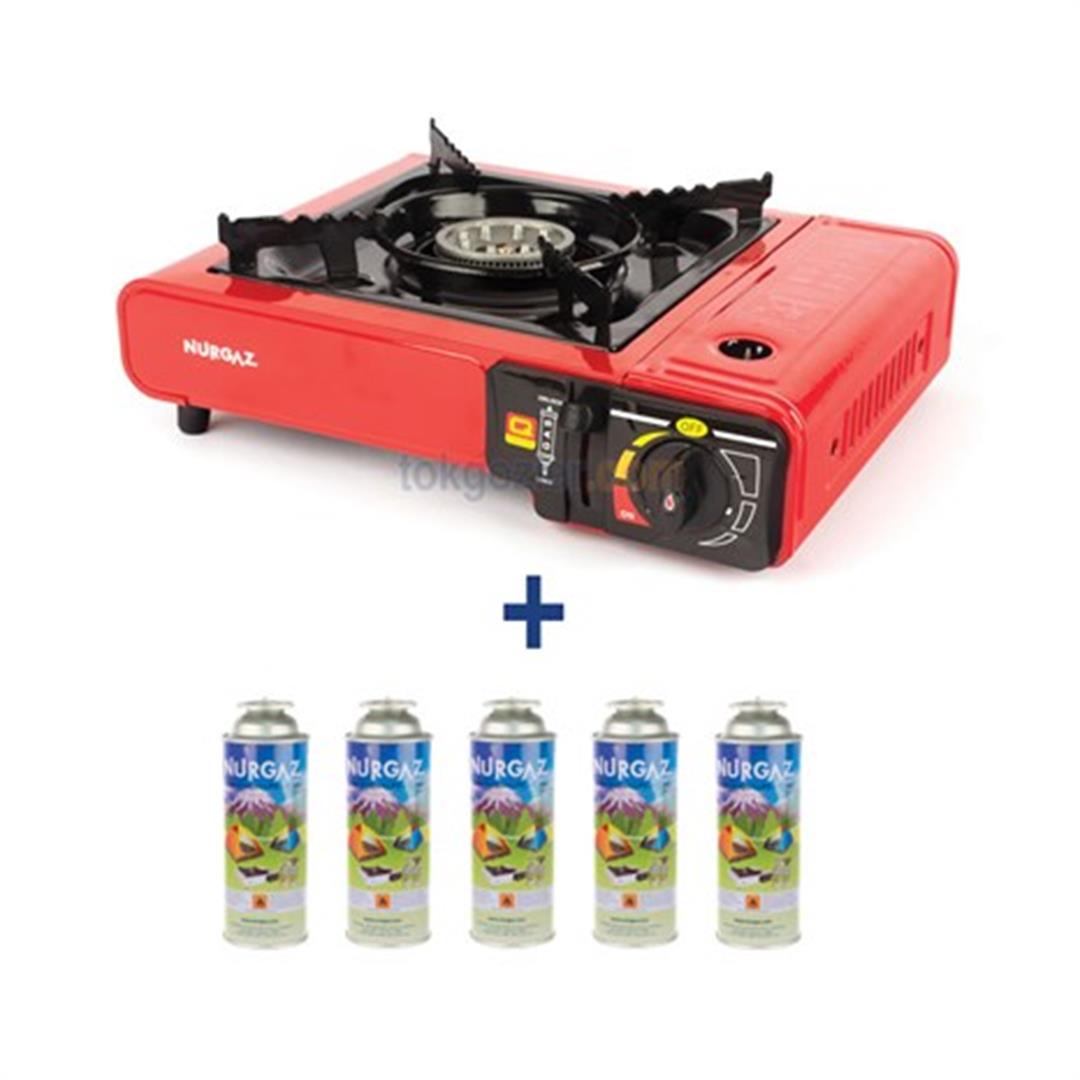 Nurgaz Tekli Portatif Ocak NG-501 + 5 Adet Nurgaz 220 gr. Sprey Tüp NG-207