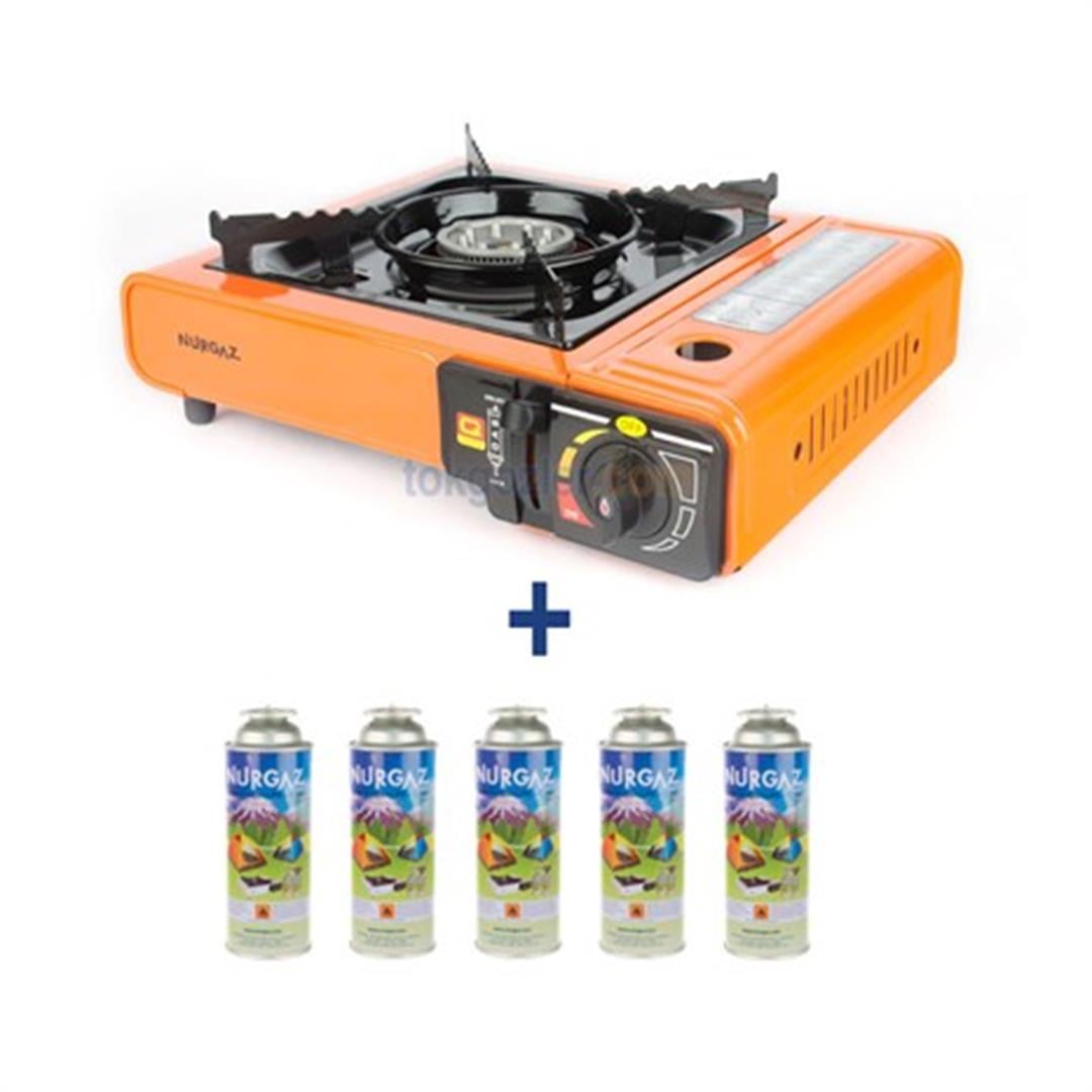 Nurgaz Tekli Portatif Ocak NG-501 + 5 Adet Nurgaz 220 gr. Sprey Tüp NG-207