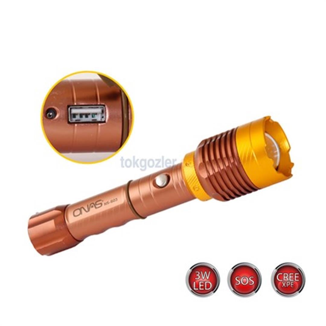 Onas NS-603 3Watt Cree Xpe Led Şarjlı El Feneri