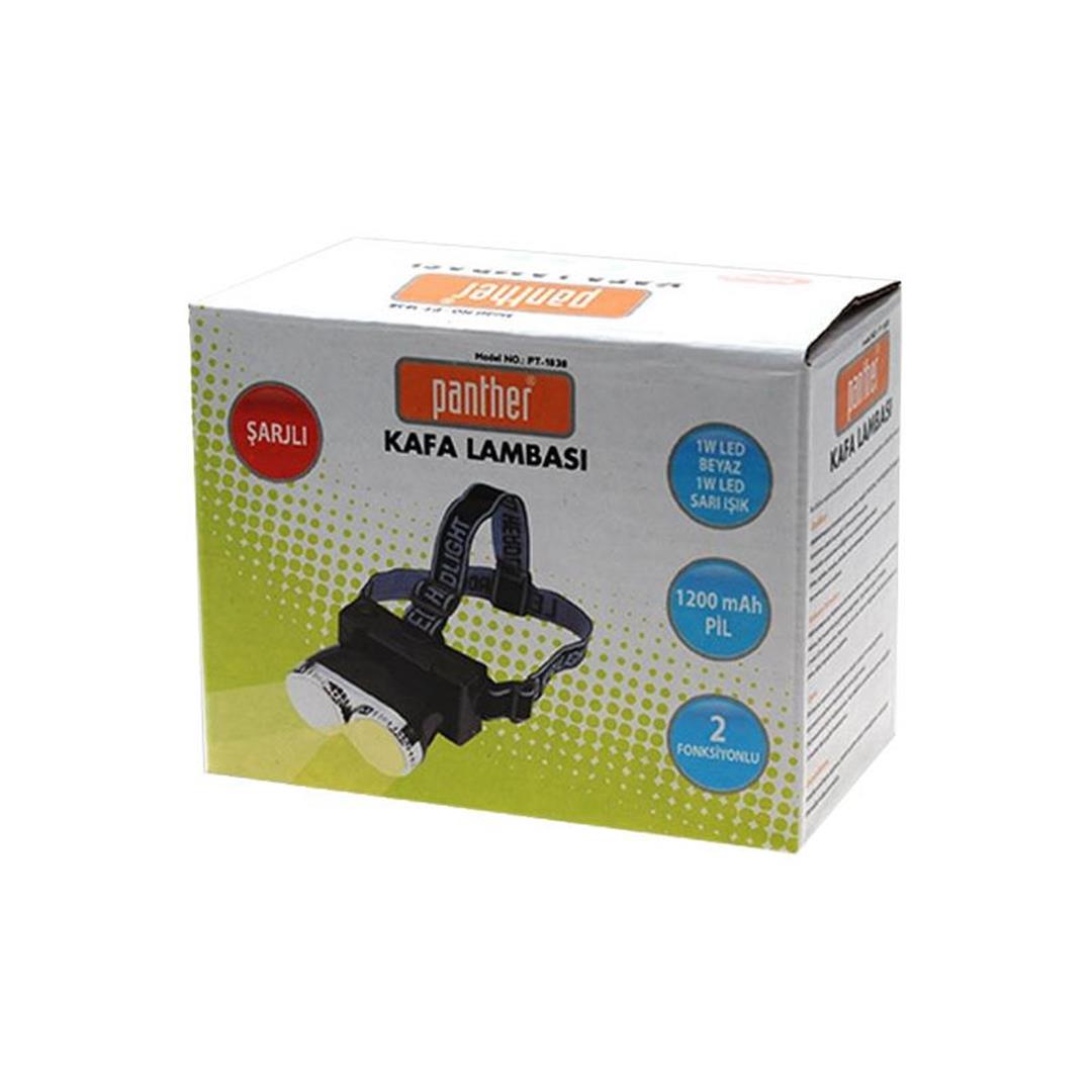 Panther PT-1838 Şarjlı Kafa Feneri 1W Sarı/Beyaz