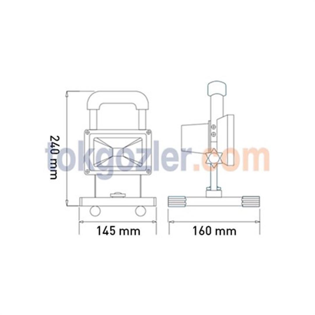 Pelsan Seyyar Şarjlı Projektör 10 Watt Ledli
