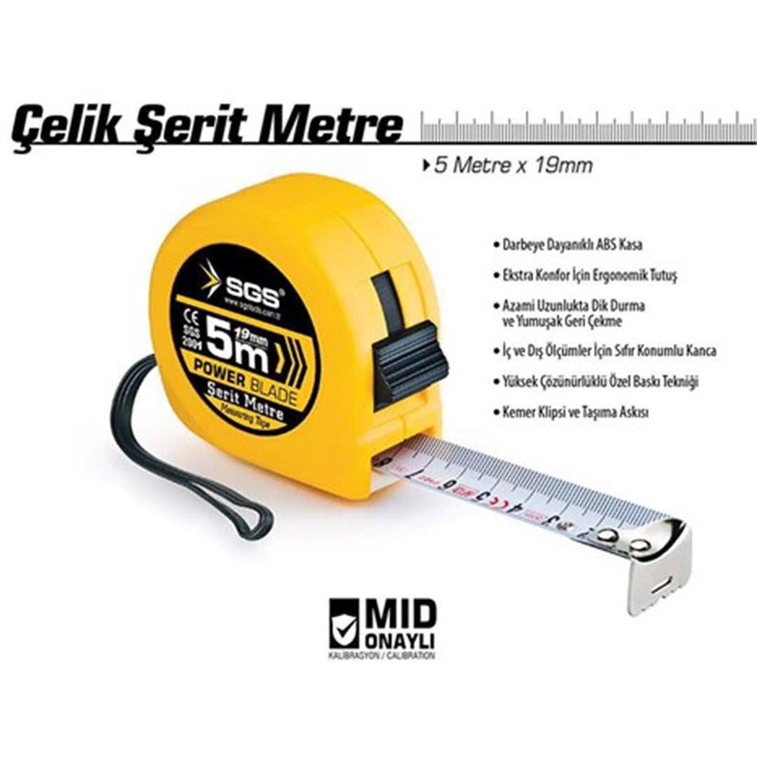 SGS Çelik Şerit Metre 5 mt - SGS 2001