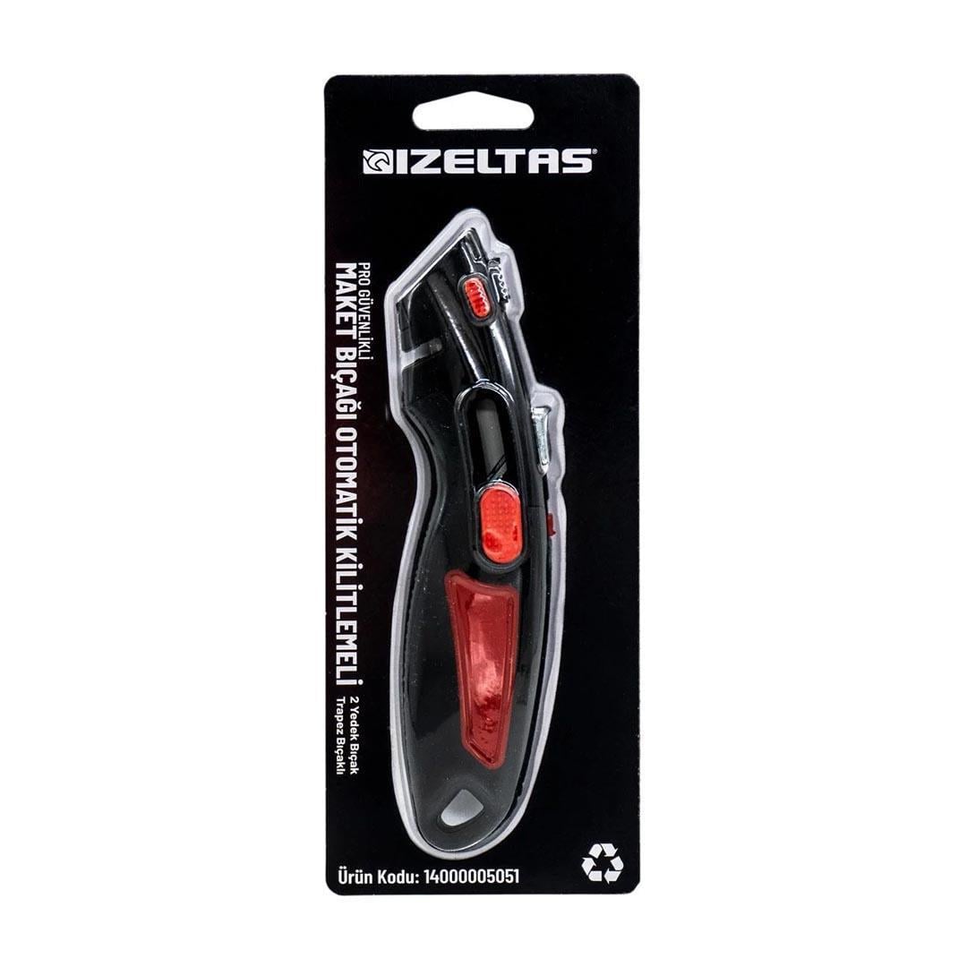 İzeltaş 14000005051 Pro Güvenlikli Otomatik Kilitlemeli Trapez Maket Bıçağı - 2 Yedek Bıçaklı