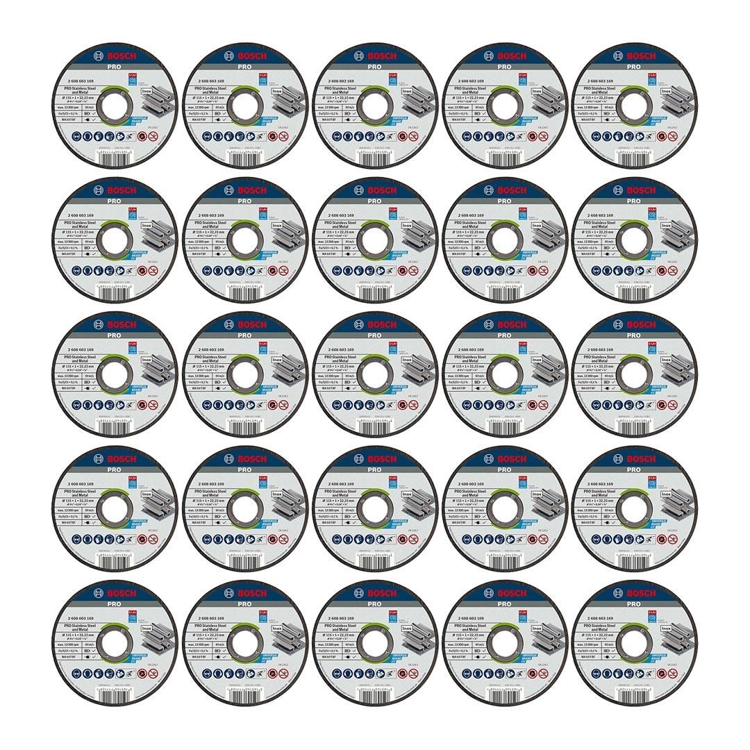 Bosch PRO Stainless Steel and Metal Düz İnox Kesme Diski 115x1x22.23 mm - 2608603169 - 25li Paket