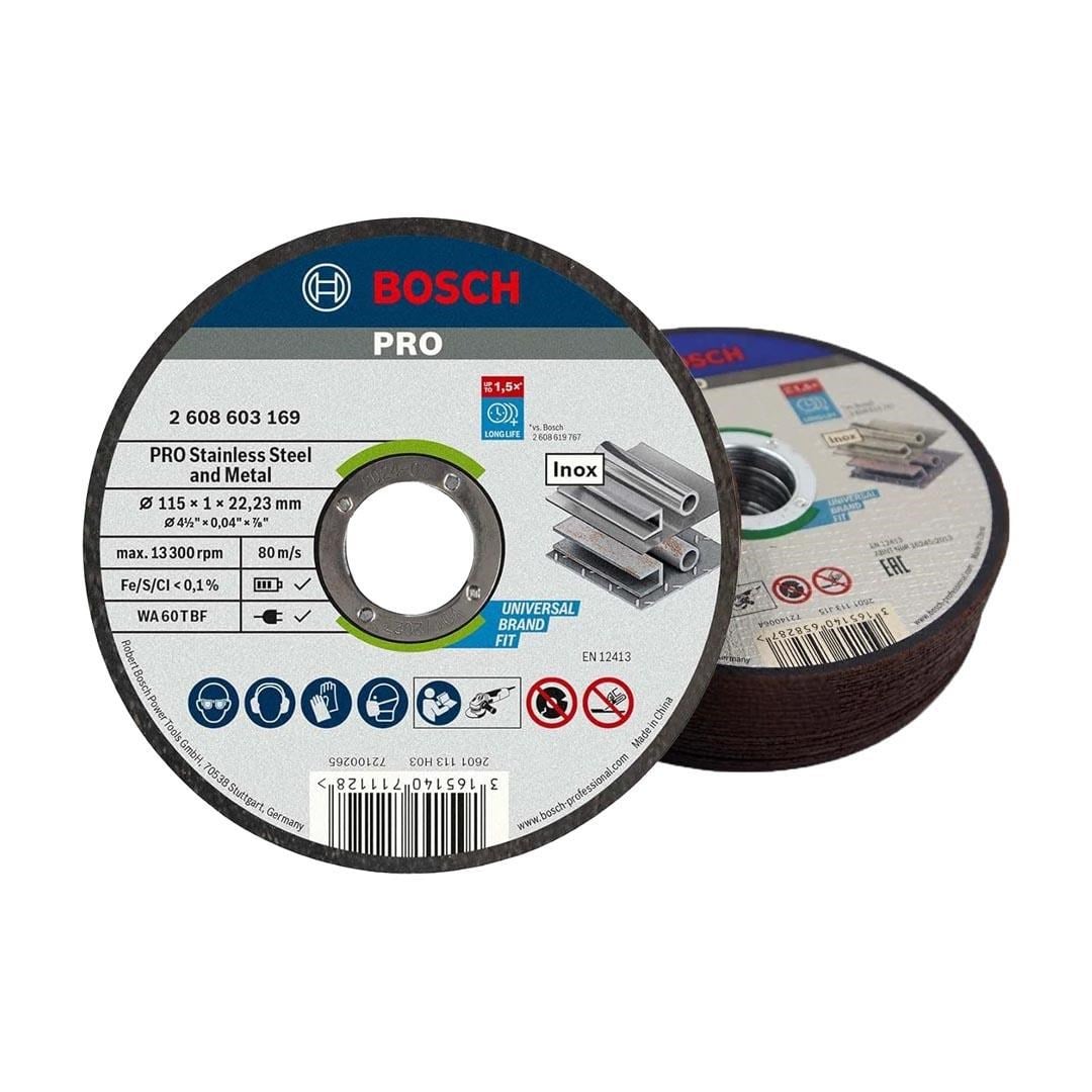 Bosch PRO Stainless Steel and Metal Düz İnox Kesme Diski 115x1x22.23 mm - 2608603169 - 25li Paket