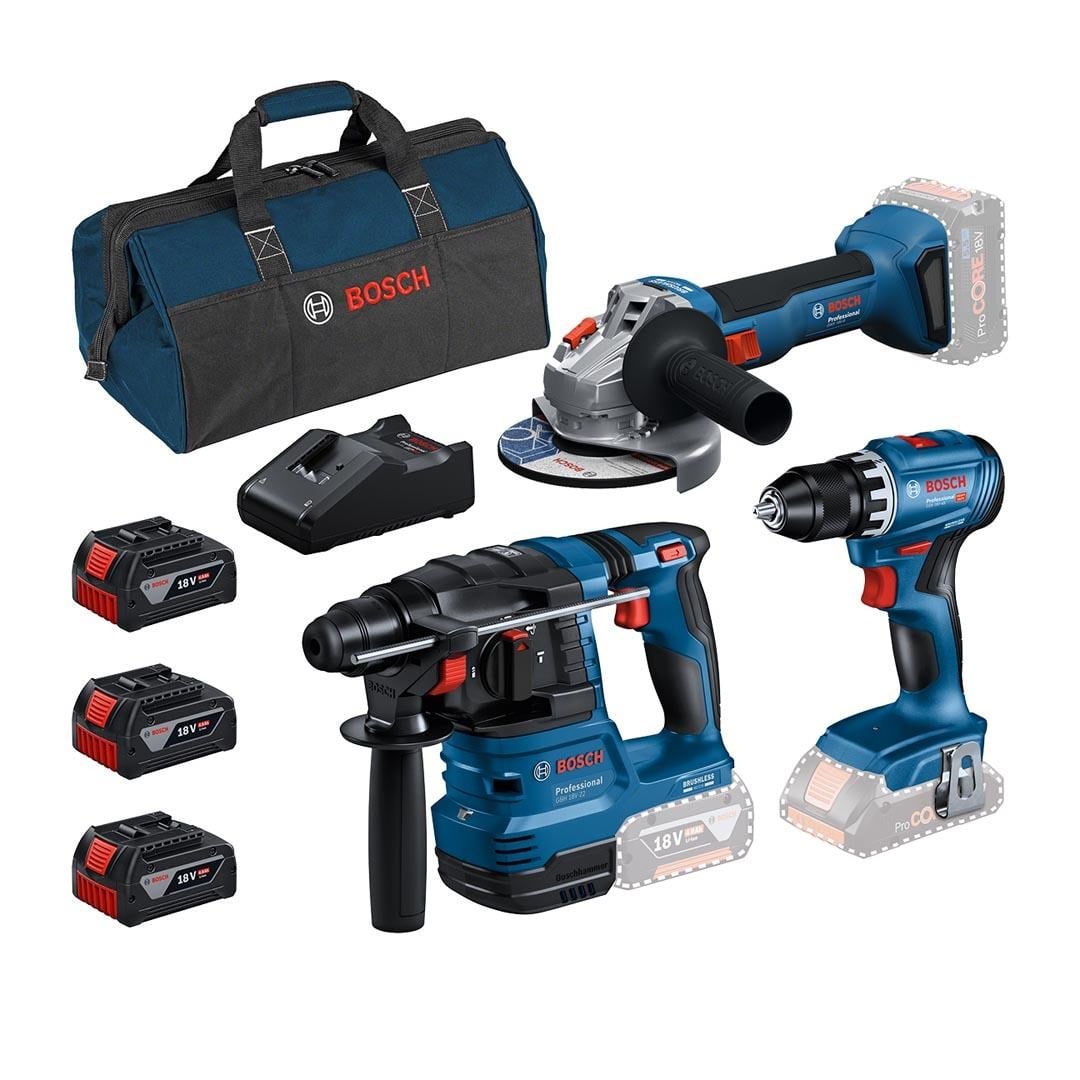 Bosch GSR 18V-45 + GWS 18V-8 + GBH 18V-22 3x18V 4.0Ah Akülü Kombo Kit + 66 Parça El Aleti Seti + Termos Çantalı