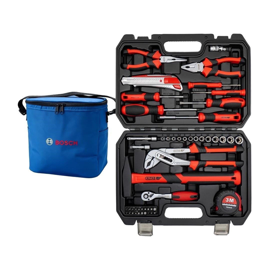 Bosch GSR 18V-45 + GWS 18V-8 + GBH 18V-22 3x18V 4.0Ah Akülü Kombo Kit + Altaş El Aleti Seti 49 Parça + Termos Çantalı