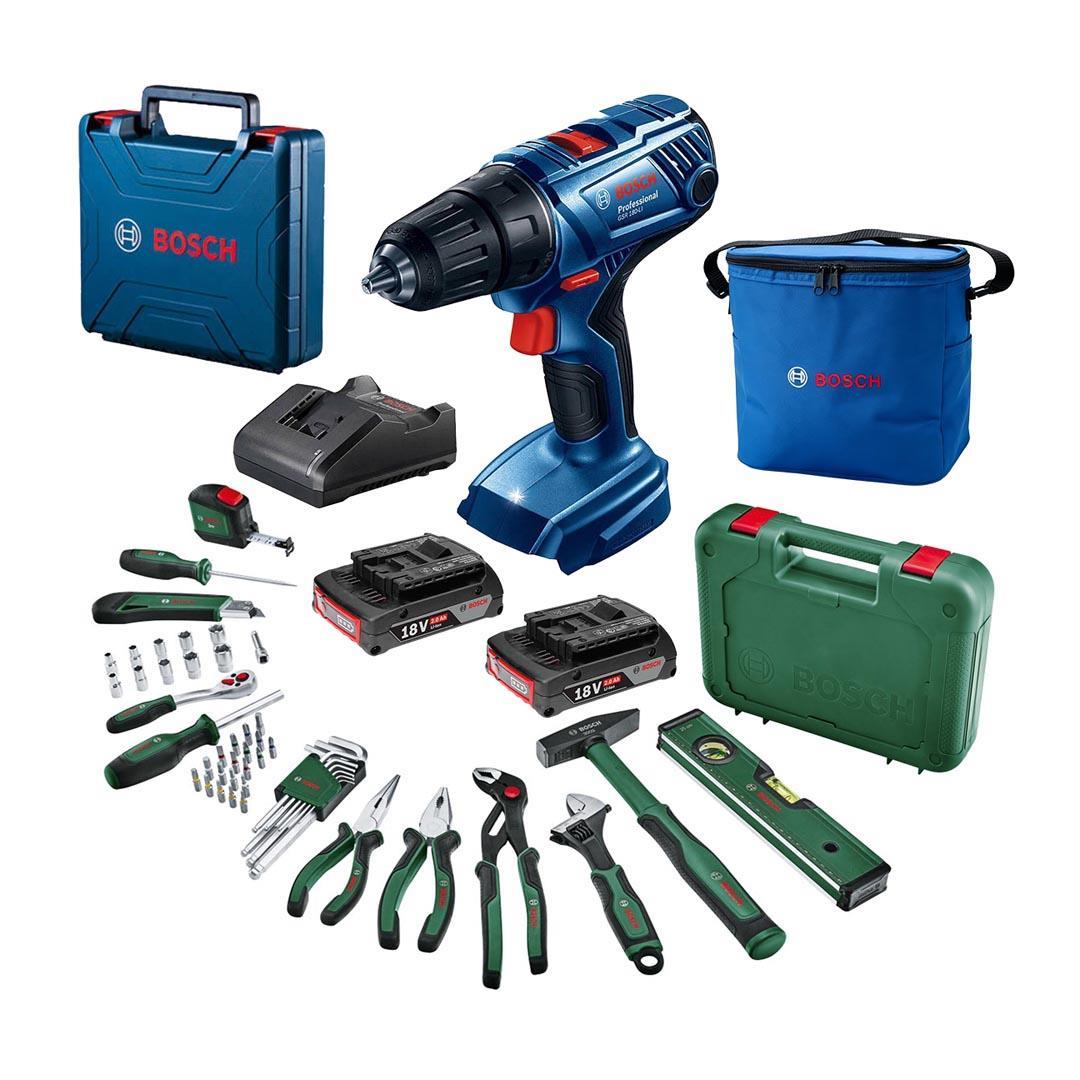 Bosch Professional GSR 180-LI 2x18V 2.0Ah Çift Akülü Delme Vidalama Makinesi + Bosch Gelişmiş El Aleti Seti 52 Parça + Bosch Termos Çanta 11 Litre (Kombo Usta Seti)