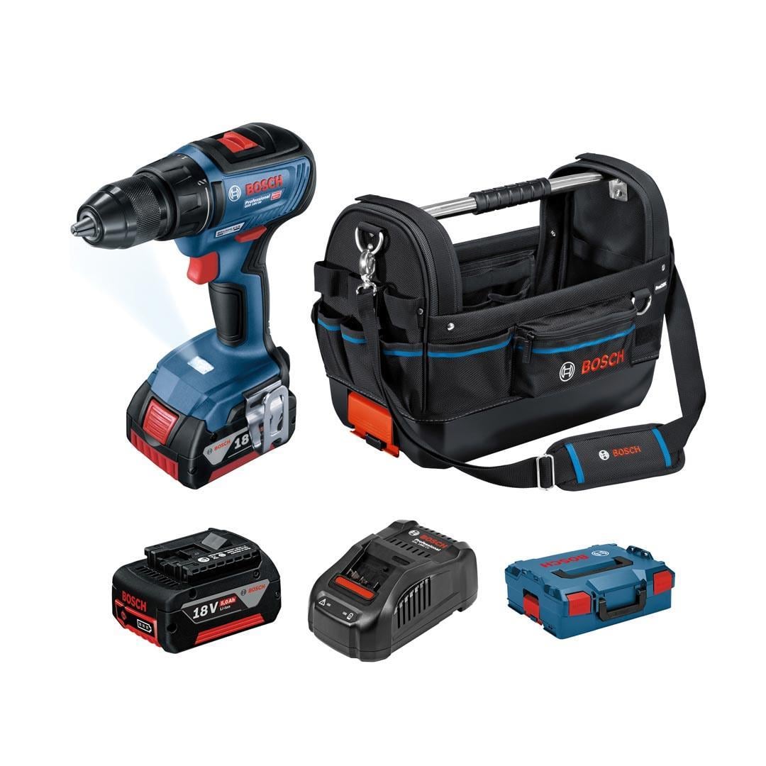 Bosch Professional GSR 18V-50 18V 5.0Ah Çift Akülü Vidalama + GWT 20 Alet Çantası