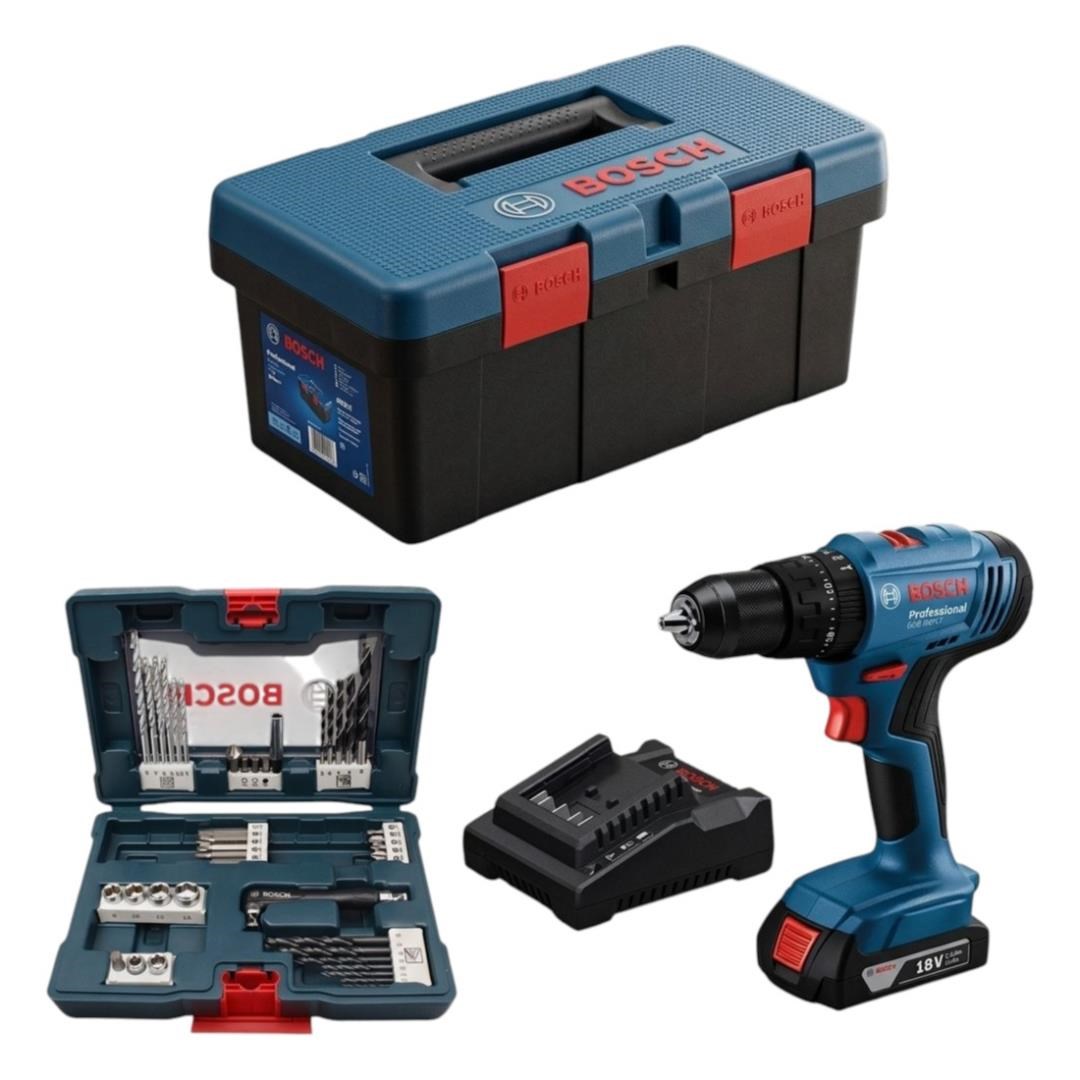 Bosch Professional GSB 183-LI 18V 2.0Ah Tek Akülü Darbeli Vidalama Makinesi Takım Çantası ve 41 Parça Aksesuar Seti - 06019K91K3