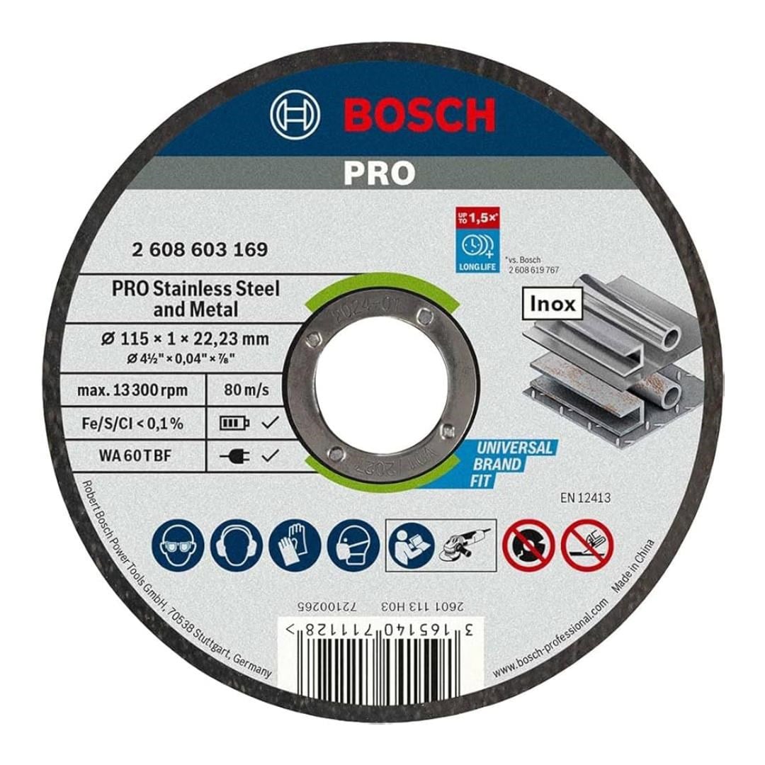 Bosch PRO Stainless Steel and Metal Düz İnox Kesme Diski 115x1x22.23 mm - 2608603169