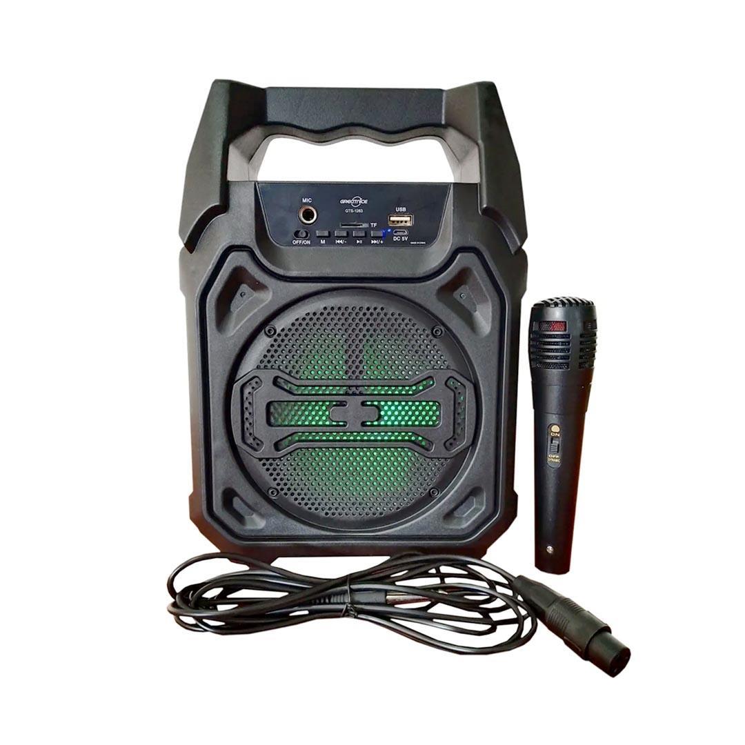Greatnice GTS-1283 Taşınabilir RGB Ledli ve Karaoke Kablolu Mikrofonlu Bluetooth Hoparlör FM/SD/BT/USB/TF