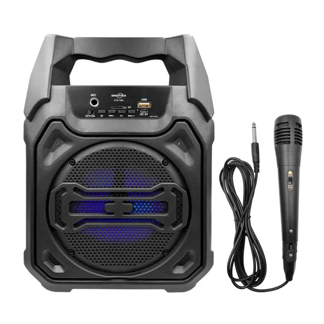 Greatnice GTS-1283 Taşınabilir RGB Ledli ve Karaoke Kablolu Mikrofonlu Bluetooth Hoparlör FM/SD/BT/USB/TF