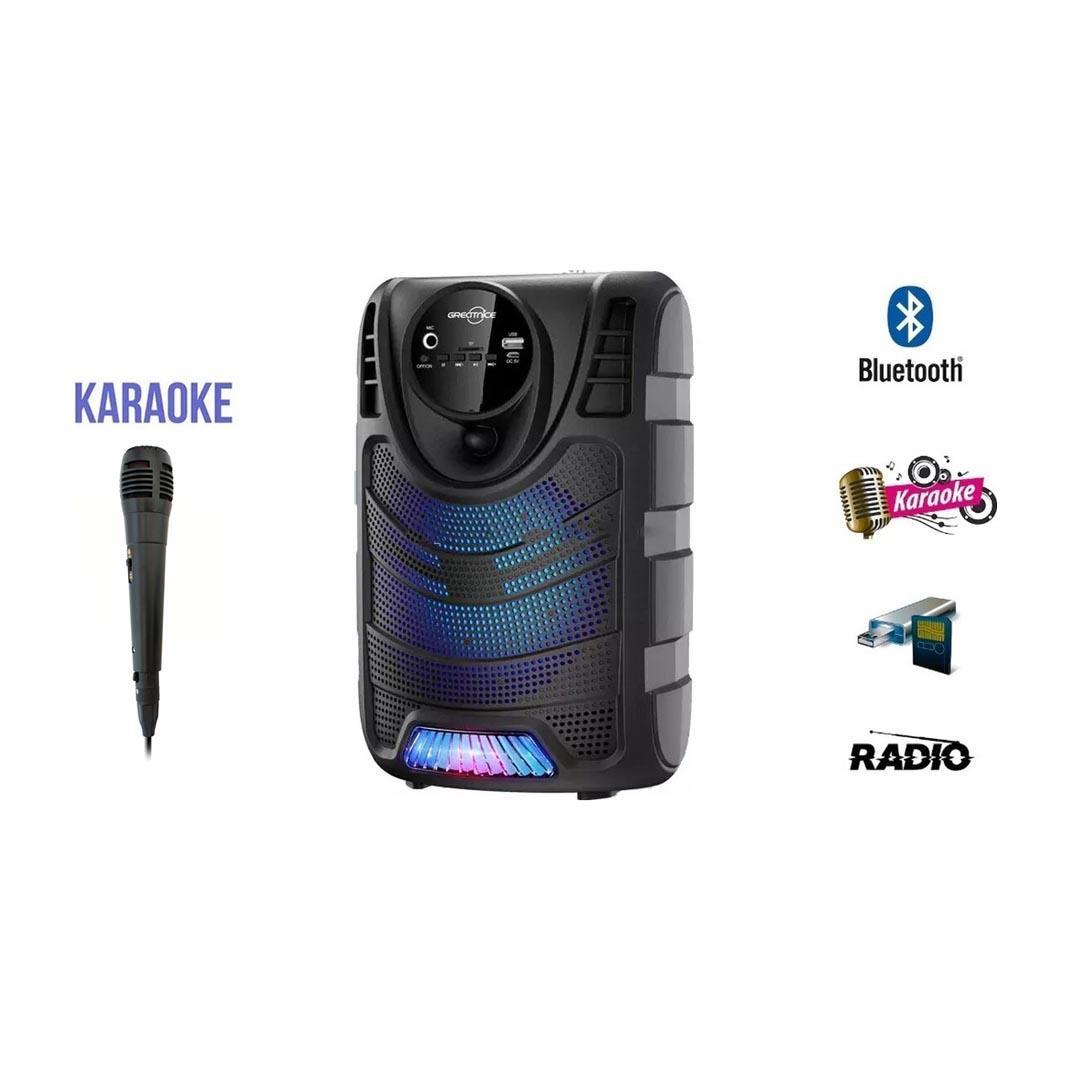 Greatnice GTS-1957 Taşınabilir RGB Ledli ve Karaoke Kablolu Mikrofonlu Bluetooth Hoparlör FM/SD/BT/USB/TF