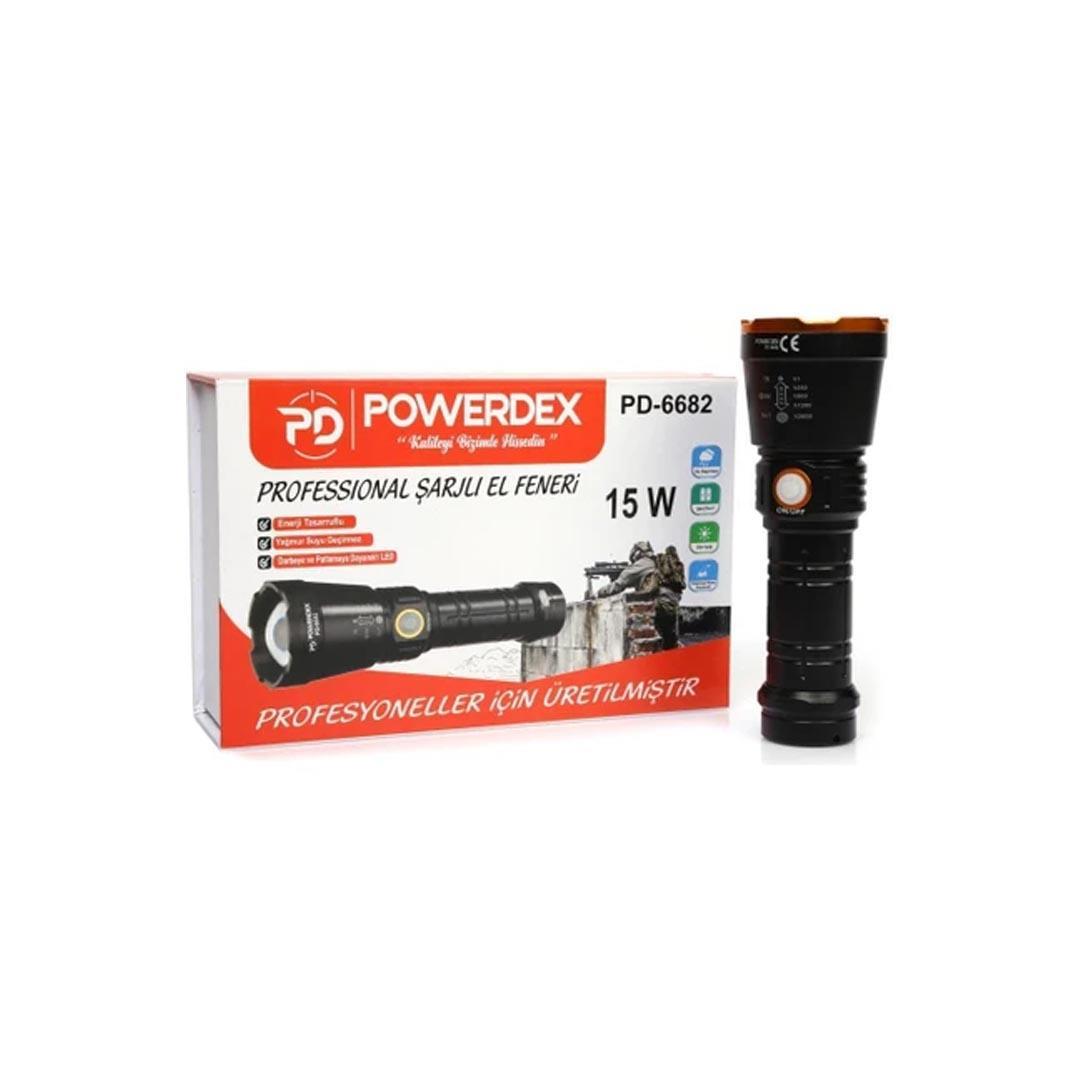 Powerdex PD-6682 Süper Led Profesyonel Şarjlı El Feneri 15 Watt