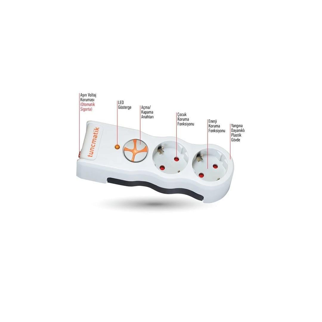 Tunçmatik TSK5080 Powersurge 2li 525 Joule Enerji Koruma Prizi Beyaz