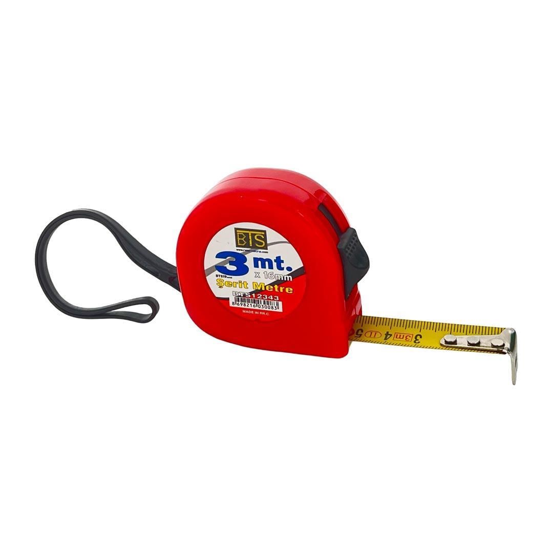 BTS 12343 Plastik Stoplu Şerit Metre 3 mt. (3 mt. x 16 mm)