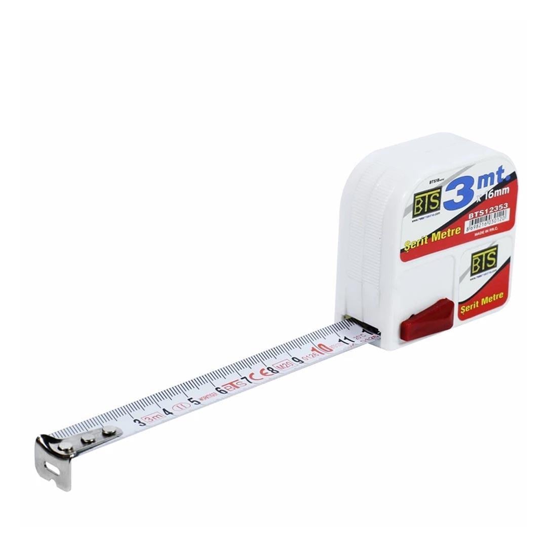 BTS 12353 Plastik Stoplu Şerit Metre 3 mt. (3 m x 16 mm)